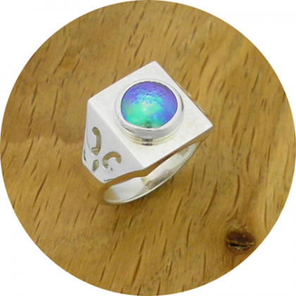 One off Sterling Silver Ring. 9 mm B + Grade Brereton Blue Pearl.